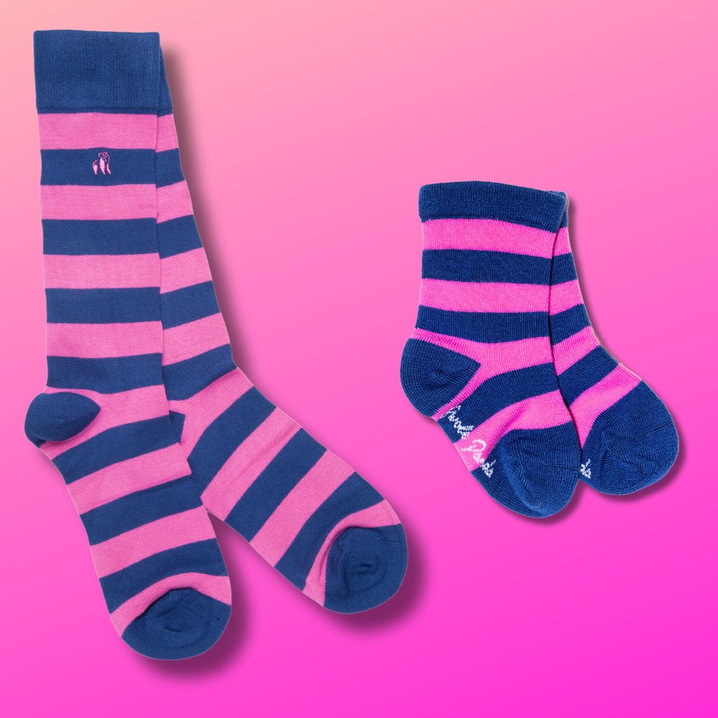 Pink Stripe Matching Bamboo Socks for Adults and Children