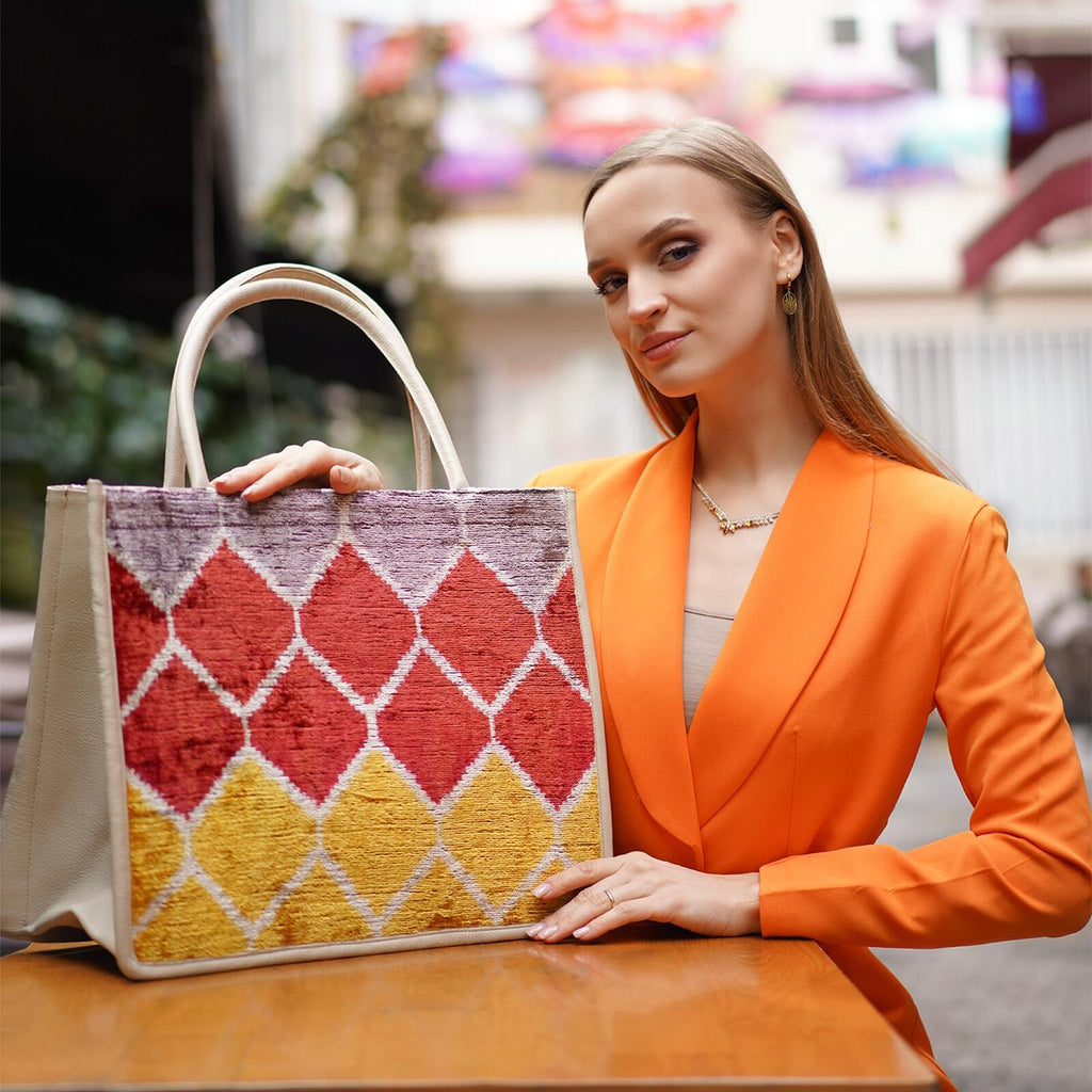 Luxurious Rachel Large Tote Bag – Silk & Leather Craftsmanship by Jkel at www.brixbailey.com