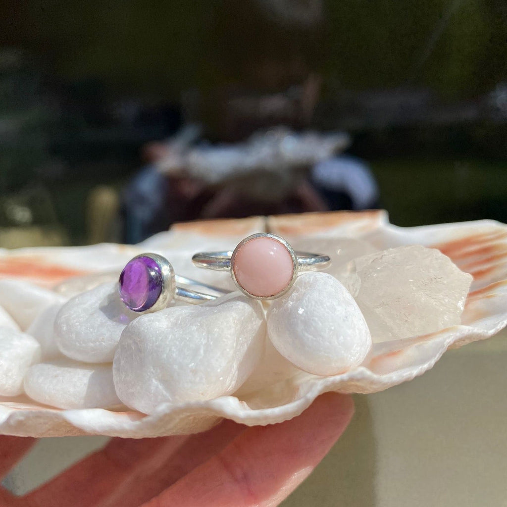 Pink Opal Moon Ring in Sterling Silver