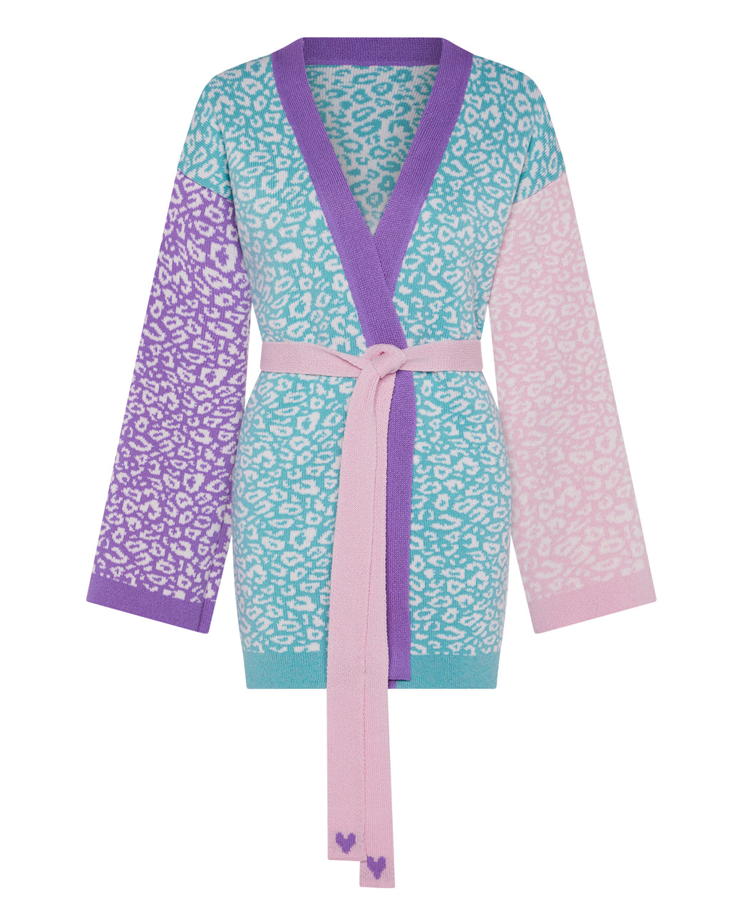 Leopard Knitted Wool and Cashmere Kimono in Pastel