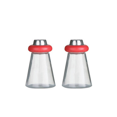 Red Salt and Pepper Shakers with Glass and Stainless Steel