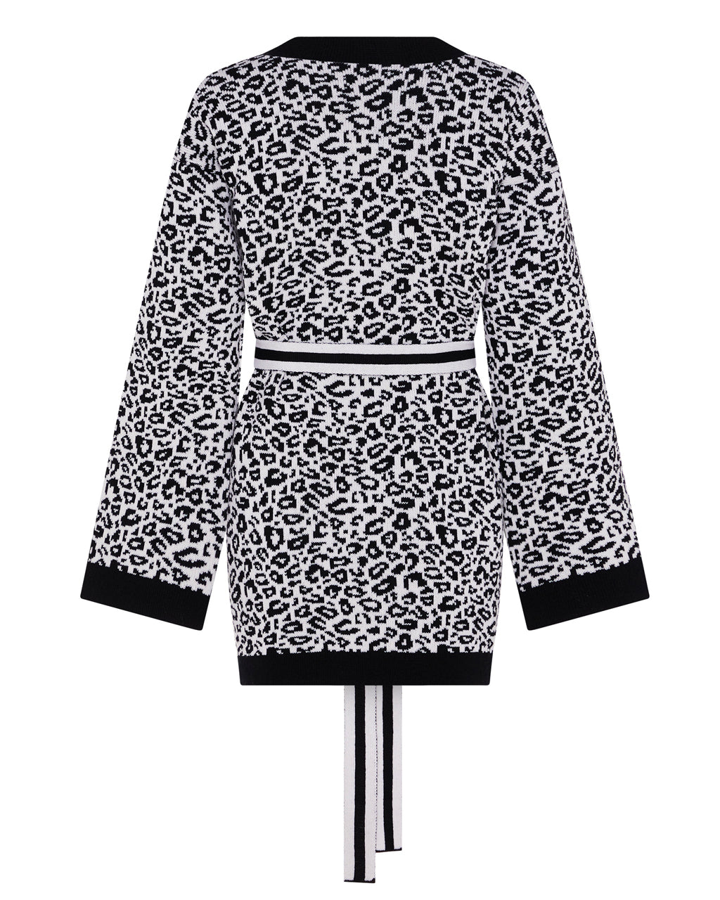 Leopard Knitted Wool and Cashmere Kimono in Black and White