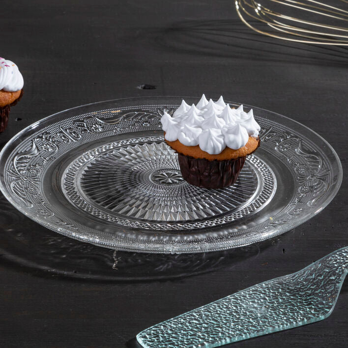 Clear Glass Cake Plate and Slice Set