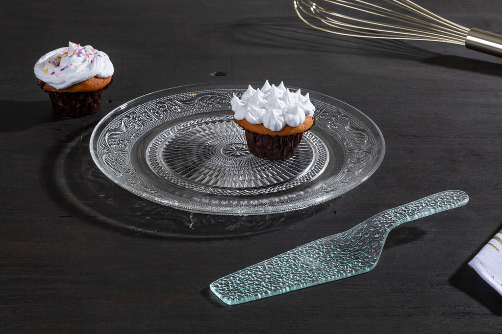 Clear Glass Cake Plate and Slice Set