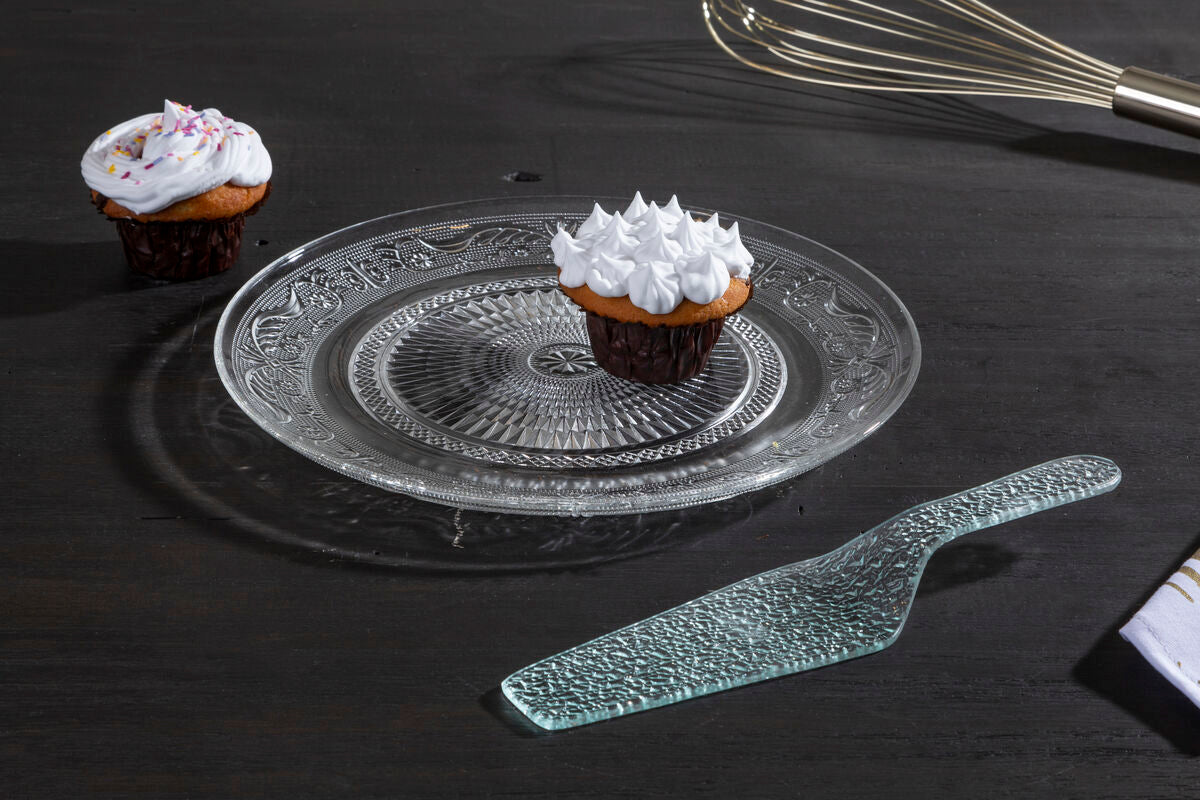 Clear Glass Cake Plate and Slice Set