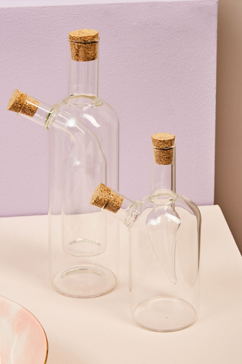 Two in One Oil and Vinegar Glass Bottle with Cork Stoppers