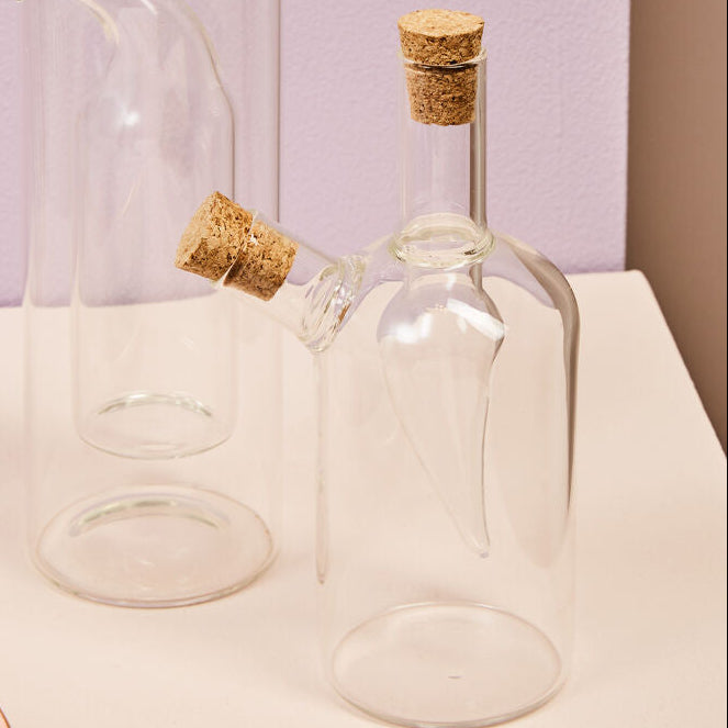 Two in One Oil and Vinegar Glass Bottle with Cork Stoppers