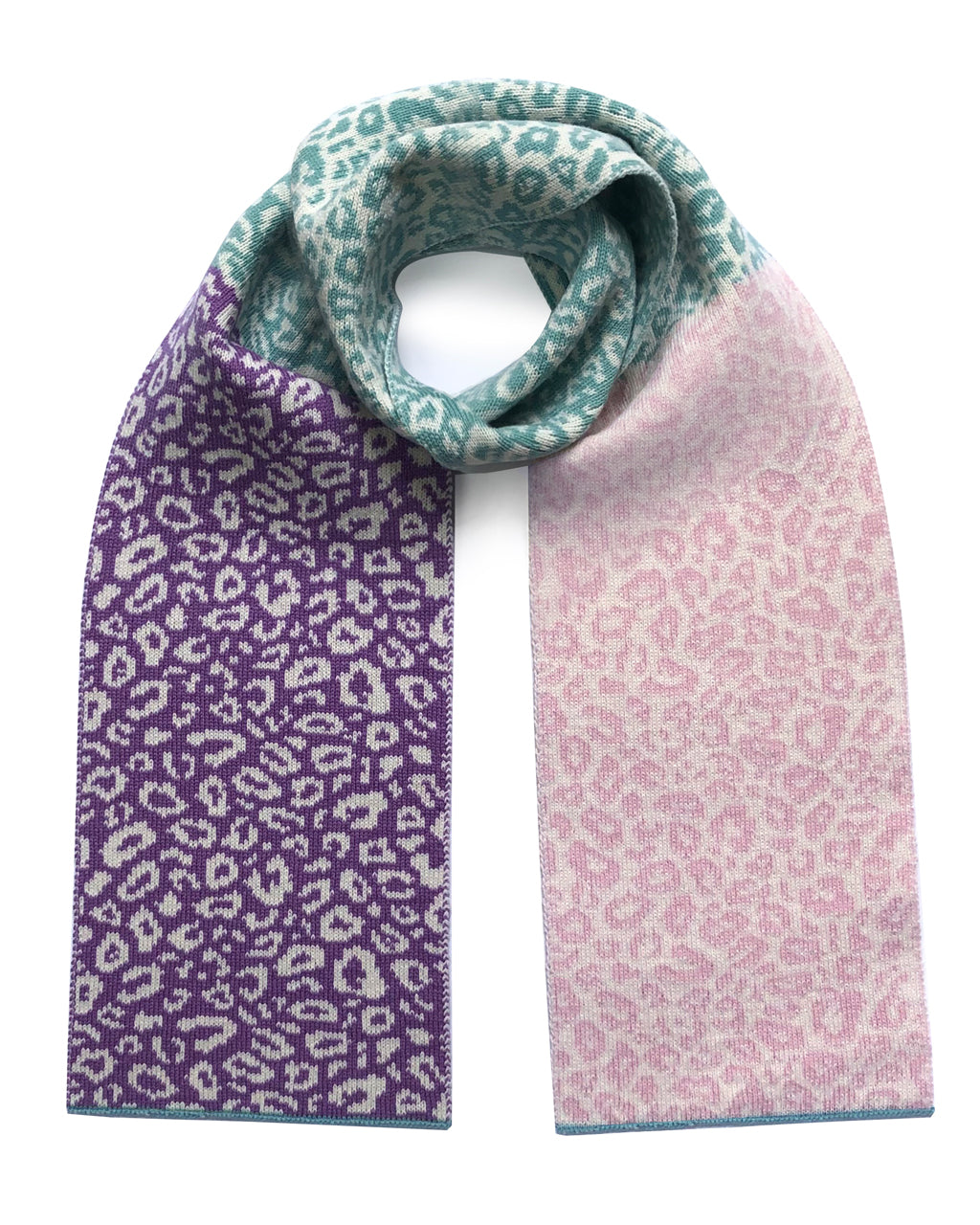 Leopard Block Colour Wool and Cashmere Scarf in Pastel