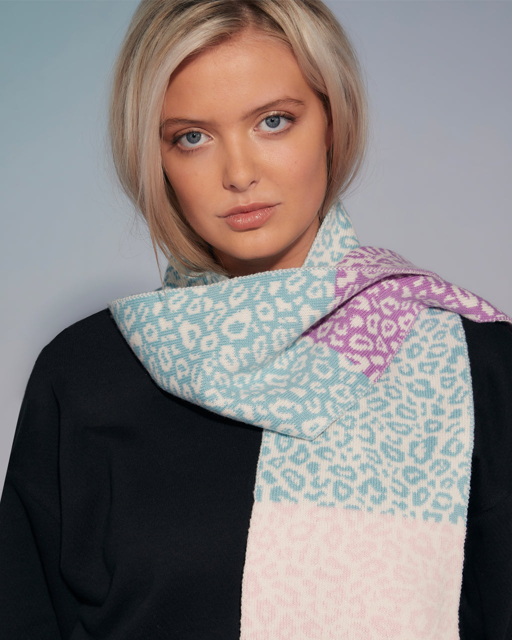 Leopard Block Colour Wool and Cashmere Scarf in Pastel