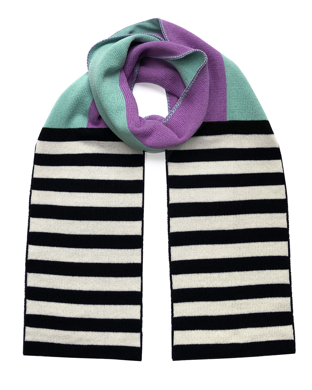 Multi Striped Wool and Cashmere Scarf in Lilac and Turquoise
