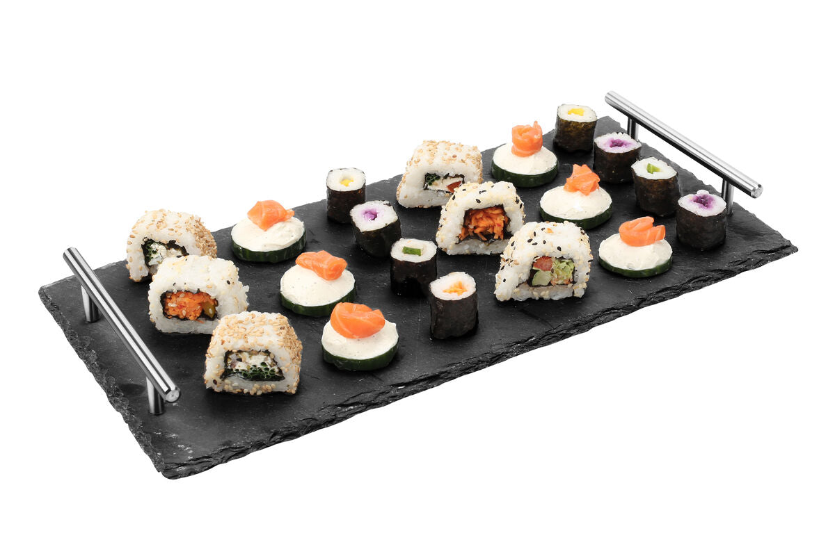 Slate Serving Tray with Stainless Steel Handles