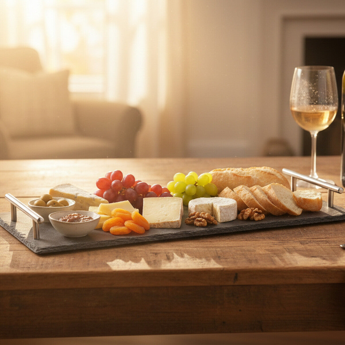 Slate Serving Tray with Stainless Steel Handles