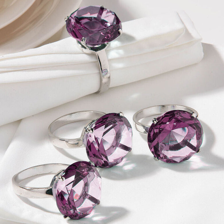 Set of Four Purple Diamante Napkin Rings