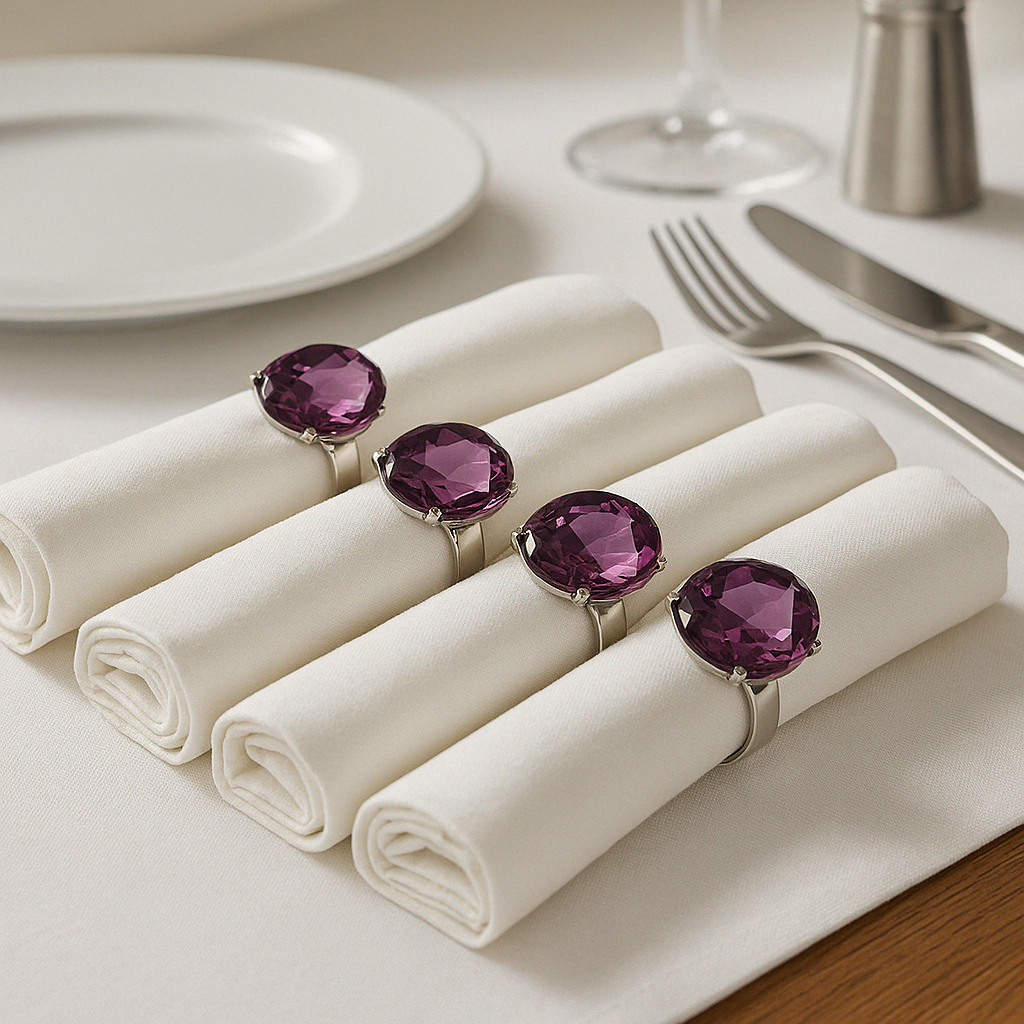 Set of Four Purple Diamante Napkin Rings