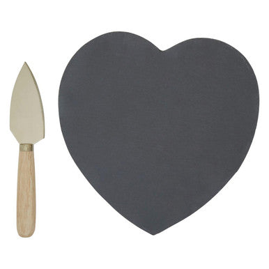 Heart Shaped Slate Cheese Board with Gold Knife