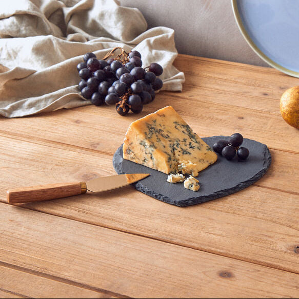 Heart Shaped Slate Cheese Board with Gold Knife