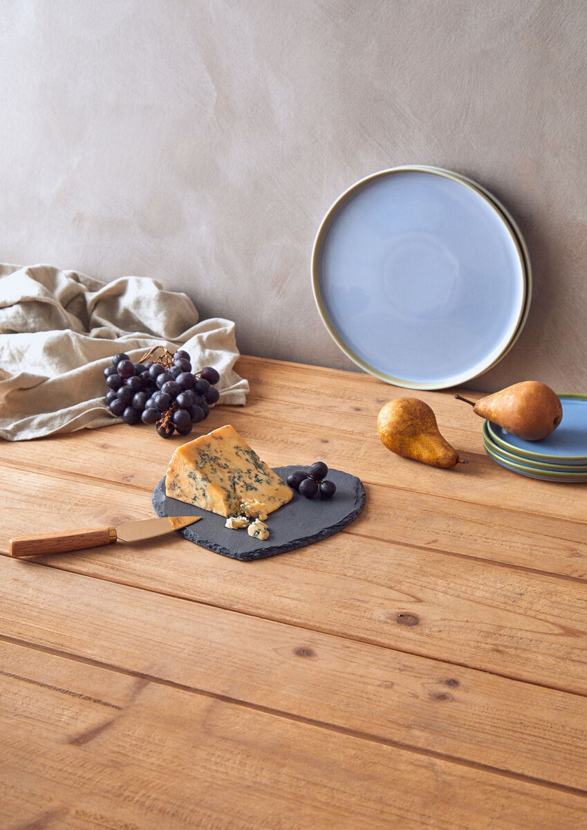 Heart Shaped Slate Cheese Board with Gold Knife