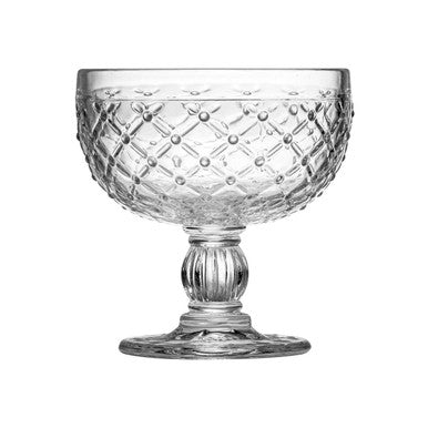 Clear Glass Sundae Dish 265ml with Embossed Floral Detail