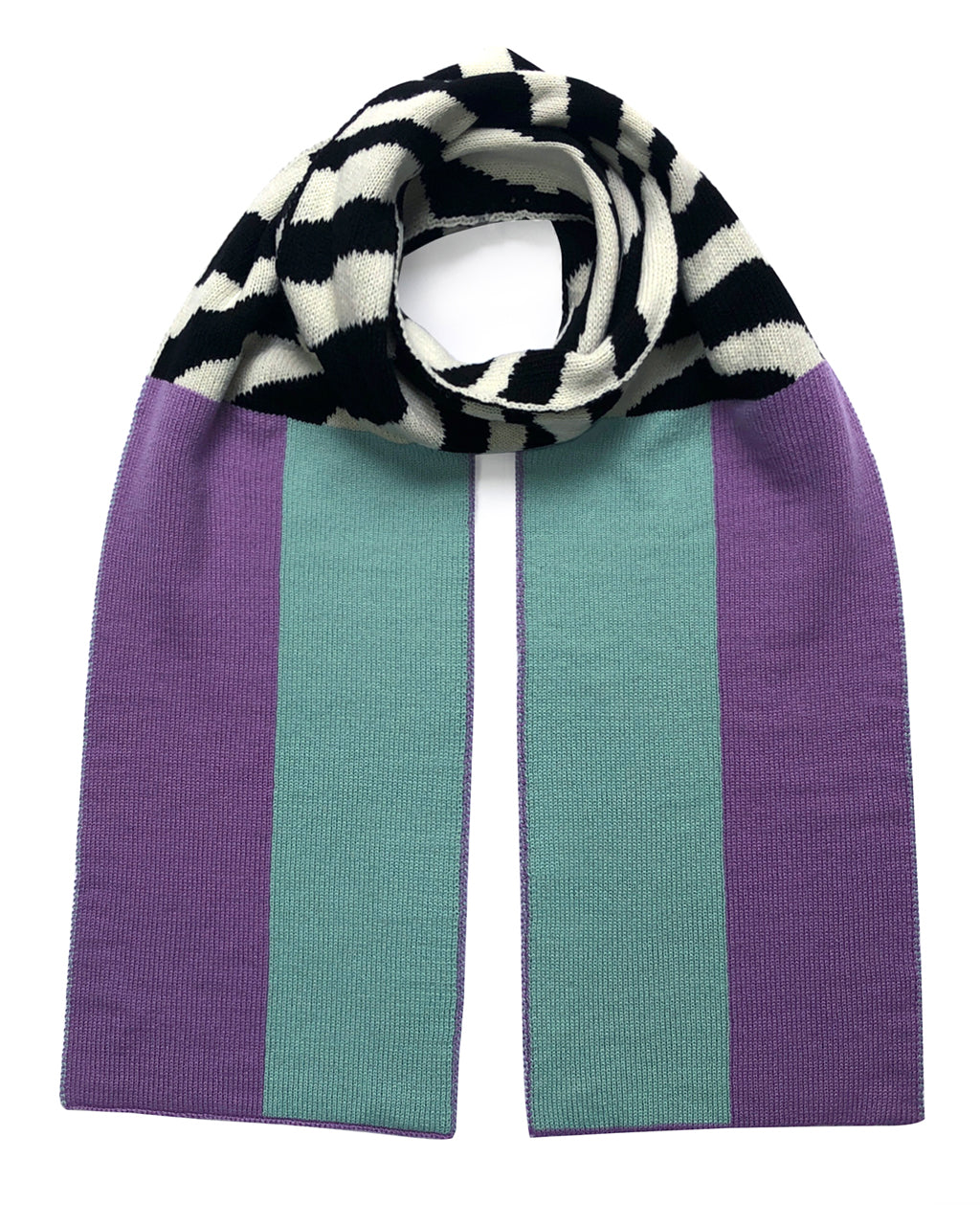 Wool and Cashmere Scarf in Lilac and Turquoise with Geometric Stripes
