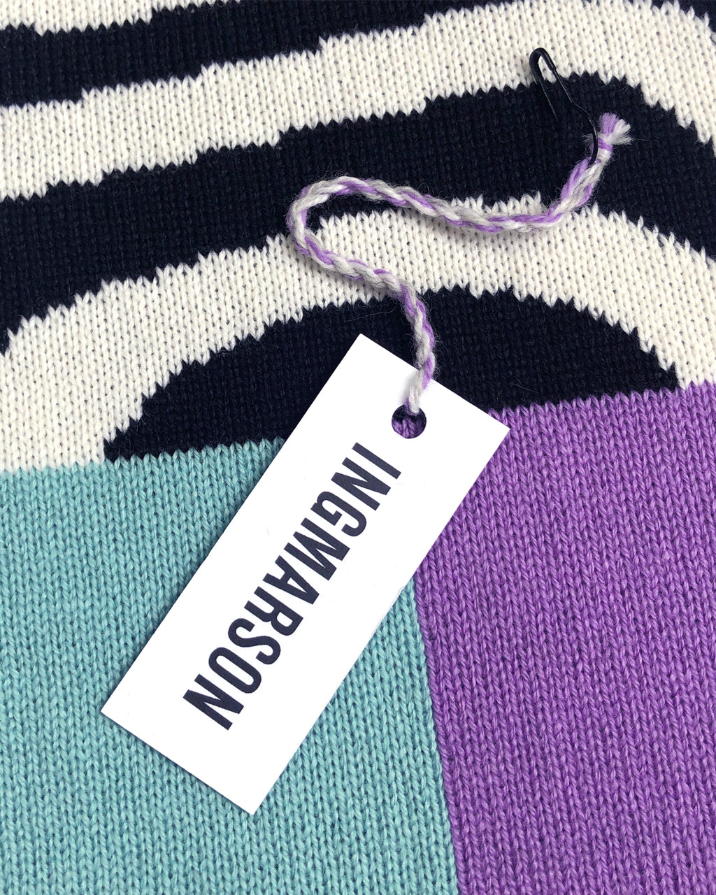 Wool and Cashmere Scarf in Lilac and Turquoise with Geometric Stripes