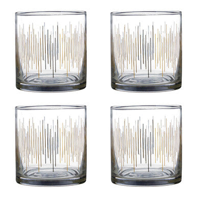 Gold and Black Striped Glass Tumblers Set of 4