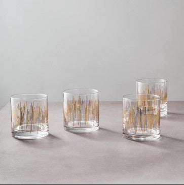 Gold and Black Striped Glass Tumblers Set of 4