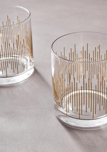 Gold and Black Striped Glass Tumblers Set of 4