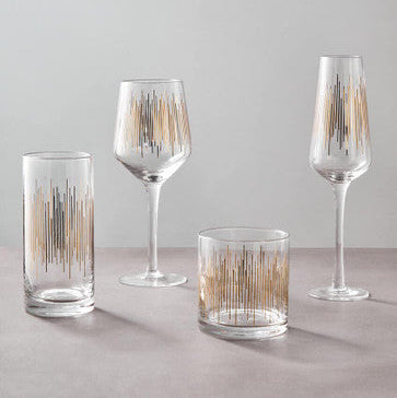 Gold and Black Striped Glass Tumblers Set of 4