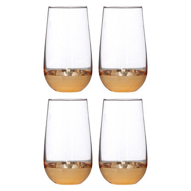 Set of Four Clear Highball Glasses with Gold Base