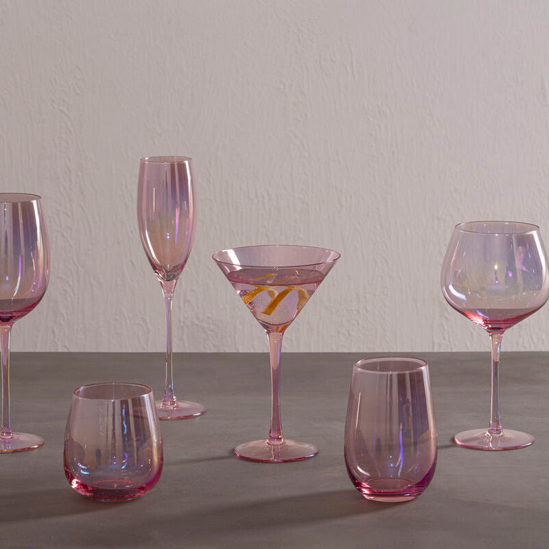 Set of 4 Frosted Wine Glasses in Pink and Gold