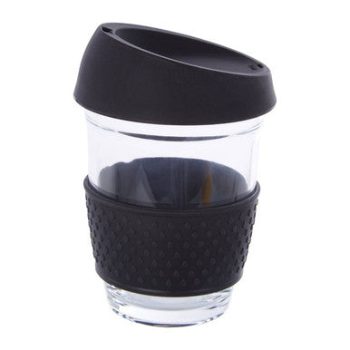 Glass Mug With Black Silicone Band Lid