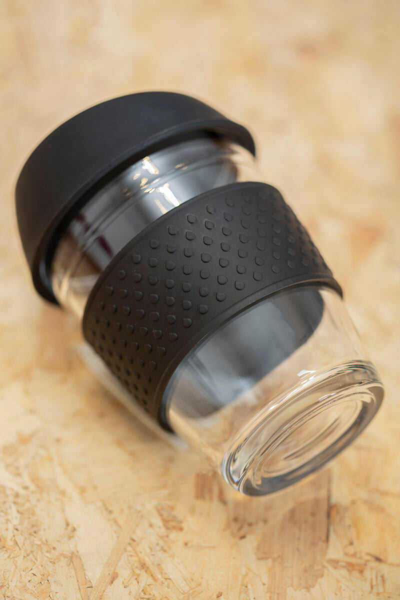 Glass Mug With Black Silicone Band Lid