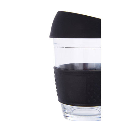 Glass Mug With Black Silicone Band Lid