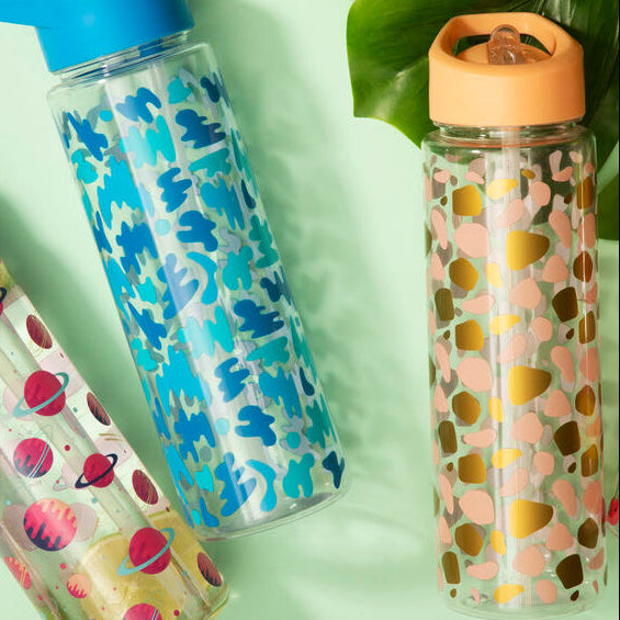 Animal Print Water Bottle with Flip Straw 680ml