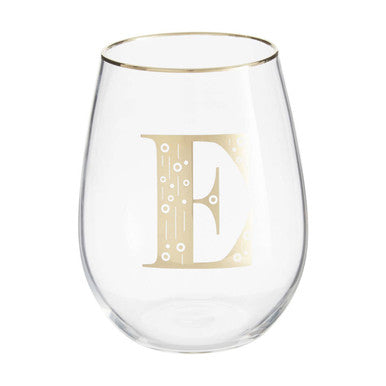 Letter E Curved Tumbler in Clear Glass and Gold