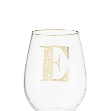 Letter E Curved Tumbler in Clear Glass and Gold