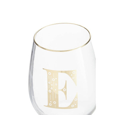 Letter E Curved Tumbler in Clear Glass and Gold