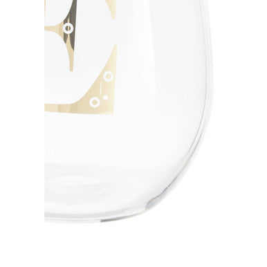 Letter E Curved Tumbler in Clear Glass and Gold