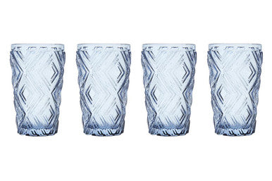 Set of Four Blue Highball Glasses