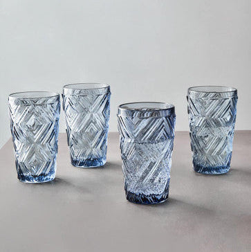 Set of Four Blue Highball Glasses