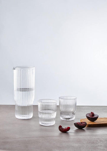 Ribbed Glass and Jug Three Piece Set
