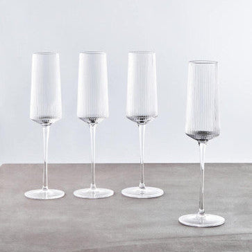 Set of Four Ribbed Champagne Glasses
