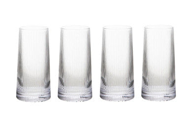 Set of Four Ribbed Clear Highball Glasses 420ml