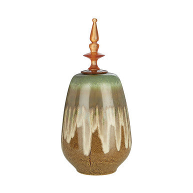 Large Ceramic Decorative Jar in Brown and Green