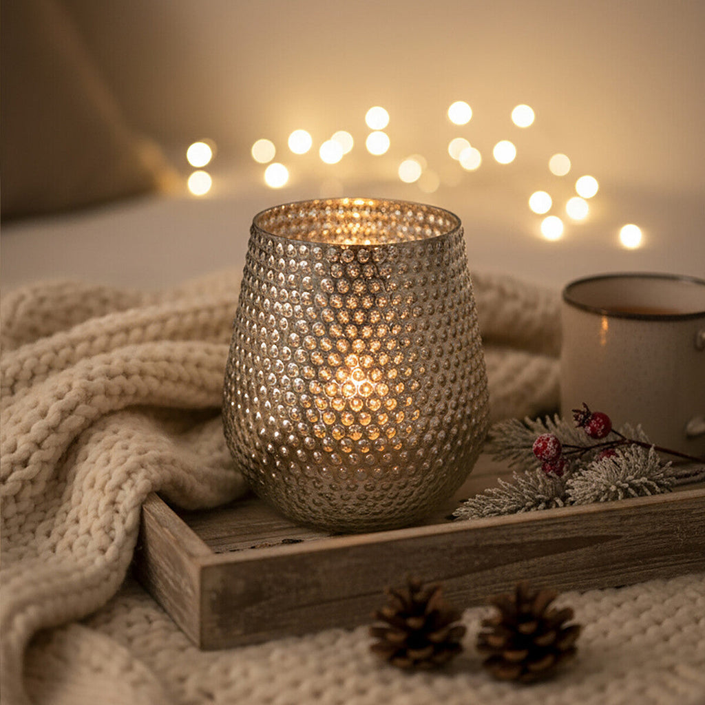 Silver Large Glass Candle Holder