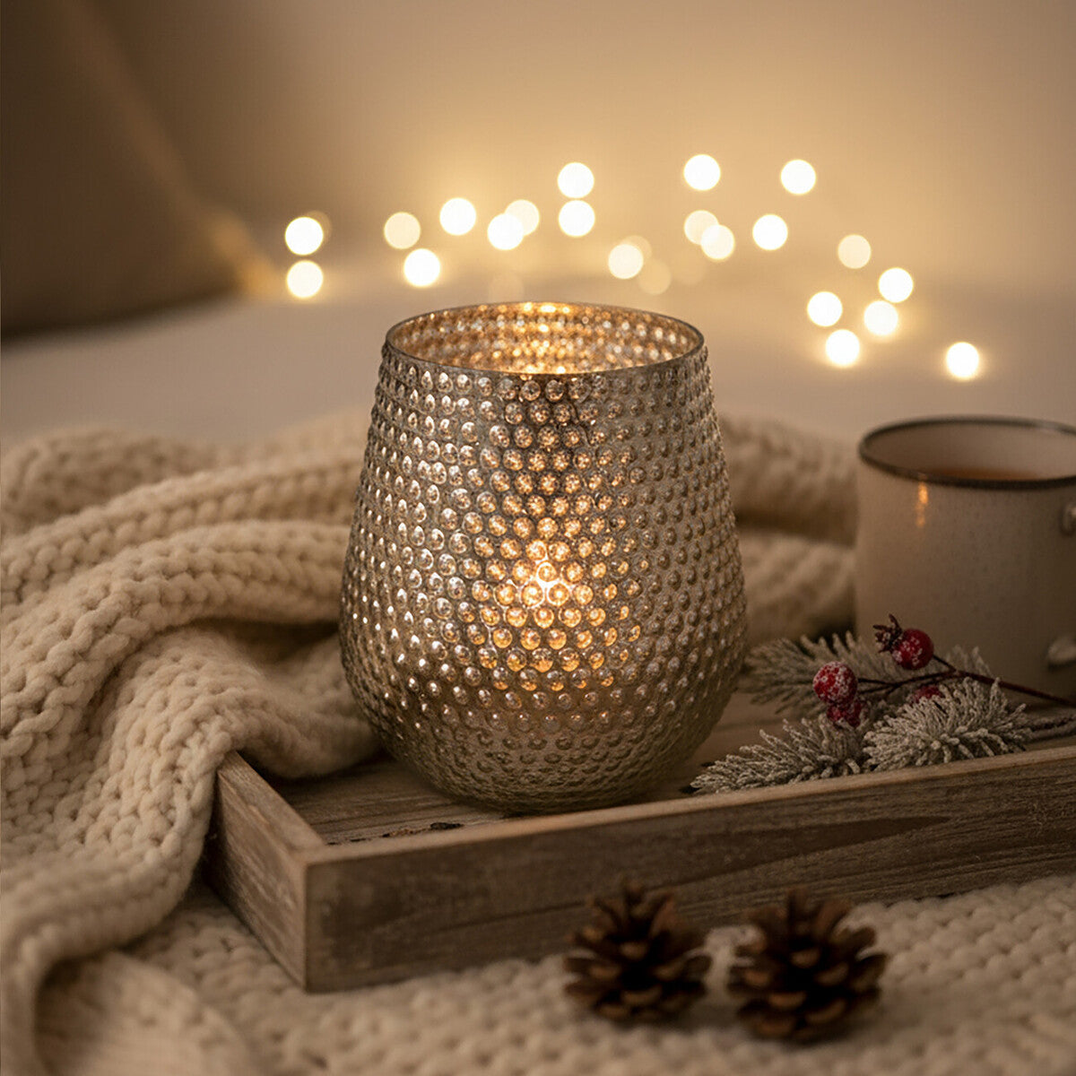 Silver Large Glass Candle Holder