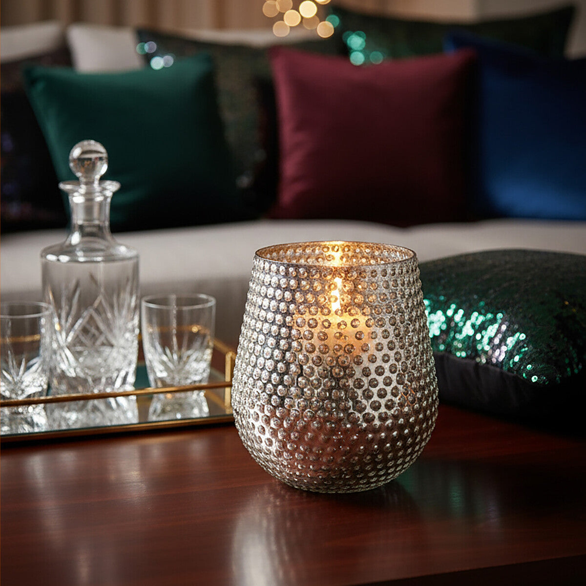 Silver Large Glass Candle Holder