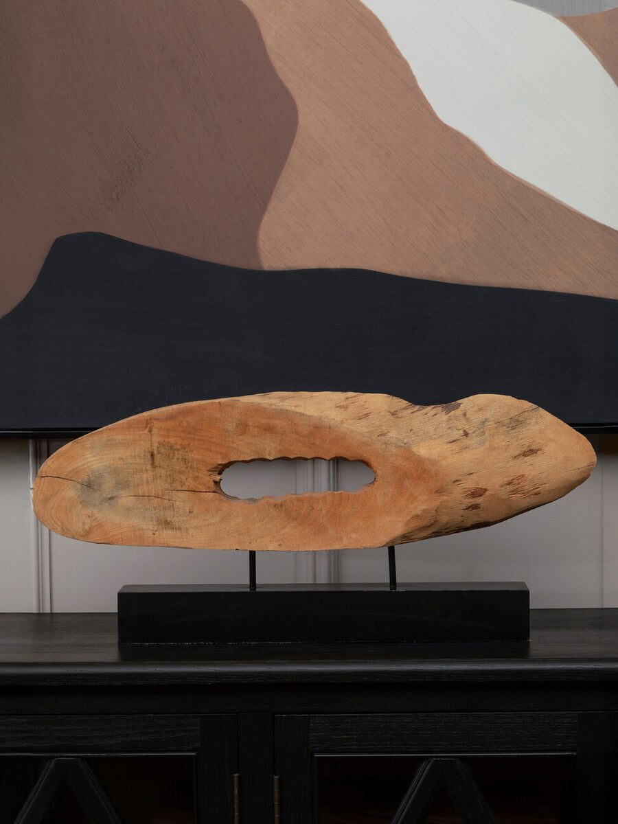 Natural Mango Wood Slice Sculpture with Iron Stand