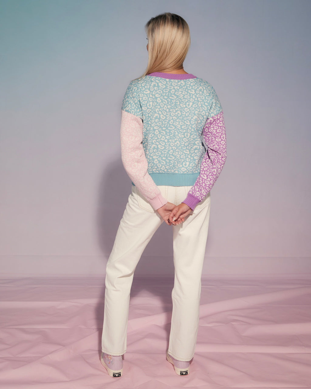 Leopard Knitted Wool and Cashmere Jumper in Pastel