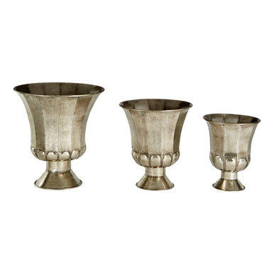 Set of 3 Antique Silver Finish Planters